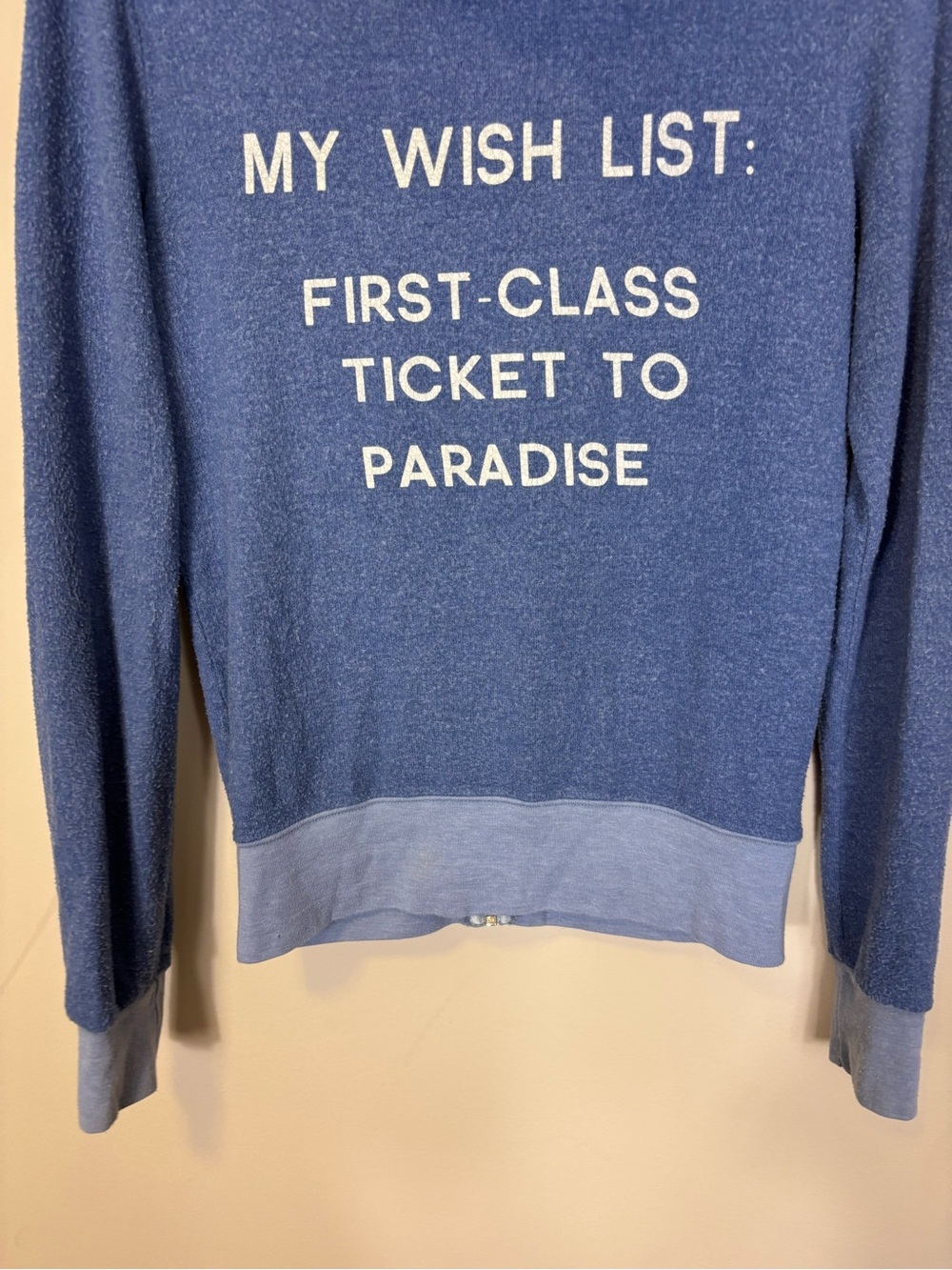 Wildfox Blue First Class Ticket to Paradise Zip Up Hoodie Sweatshirt XS